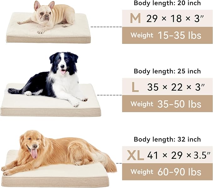WATANIYA PET Memory Foam Medium Dog Bed, Cooling Dog Beds for Medium Dogs, Washable Orthopedic Pet Bed for Crate with Joint Relief Memory Foam, Waterproof Liner and Plush Cover (29"x 18", Beige)
