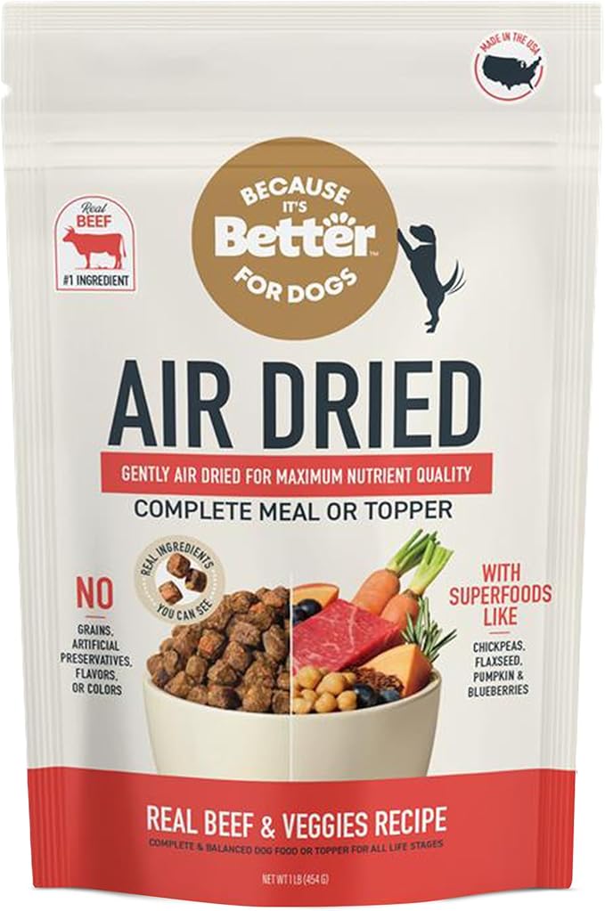 Because It’s Better Slow Baked & Air Dried Dog Food - Real Beef & Veggies - Complete & Balanced Dry Dog Food - Grain Free, High Protein, Natural Nutrition for All Life Stages, 1 lb Bag