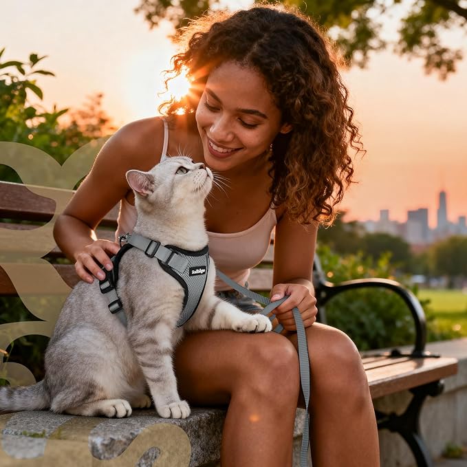 rabbitgoo Cat Harness and Leash for Walking, Escape Proof Soft Adjustable Vest Harnesses for Cats, Easy Control Breathable Reflective Strips Jacket, Grey, XXS