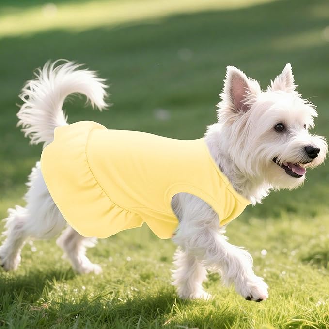 Dog Dresses Cat Skirt Solid Color Dog Clothes Summer Sleeveless Puppy Girl Clothes for Small Pet Dogs Cats (Yellow, Large)
