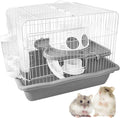 PINVNBY Dwarf Hamster Cage, Small Animal Cages, 2-Tier Travel Portable Mouse Cage Hamster Carrier with Castle House Running Exercise Wheels, Water Bottle and Food Dish（Gray）