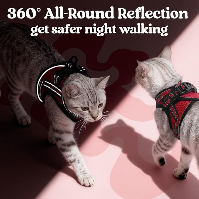 rabbitgoo Cat Harness and Leash Set for Walking Escape Proof, Adjustable Soft Kittens Vest with Reflective Strip for Cats, Comfortable Outdoor Vest, Red, L