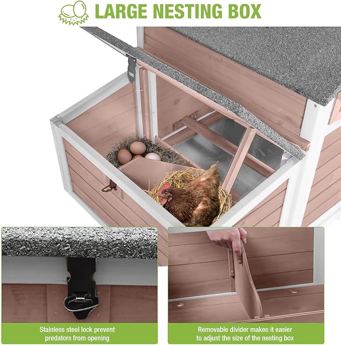 GUTINNEEN Small Chicken Coop with Nesting Box for 2–3 Chickens, Outdoor Duck House Raised Rabbit Hutch with Weatherpoof Asphalt Roof, 2 Perches, Easy Clean Pull-Out Tray, 40.94" L(Brown)