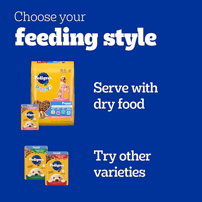 Pedigree Puppy Food Morsels in Sauce, Wet Dog Food Pouches, Chicken Flavor, 3.5 oz. Pouches, 16 Count