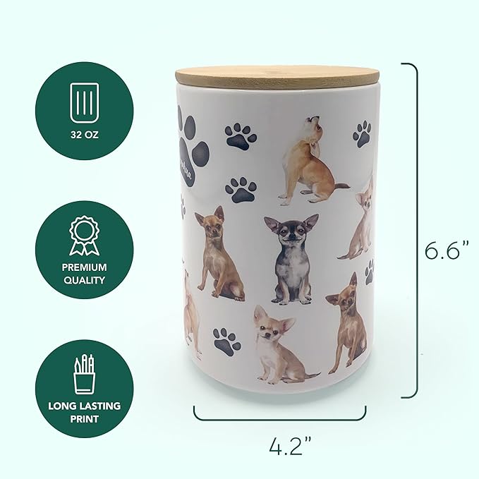 Greenline Goods Premium Dog Treat Ceramic Canister Set – Chihuahua Airtight Canister for Fresh Treats, Ceramic Jar & Containers with Lids, Farmhouse Canisters, Ideal Kitchen Canisters for Countertop