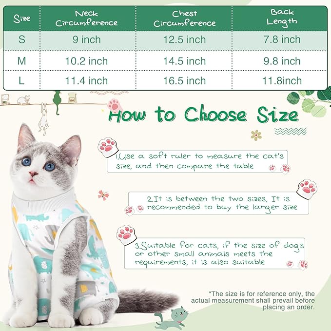 Nuanchu 3 Pieces Cat Recovery Suit Kitten Recovery Suit E-Collar Alternative for Cats and Dogs Abdominal Skin Anti Licking Pajama Clothes Sets(Small,Cute Style,Colorful)