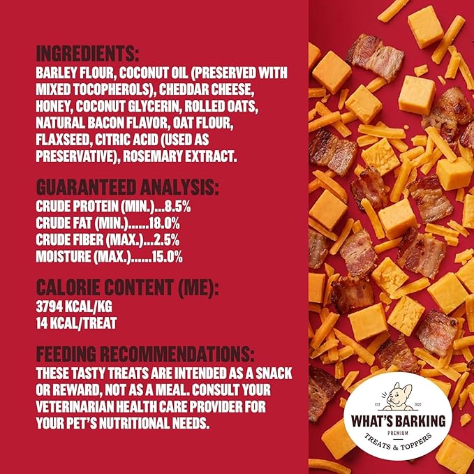 What's Barking Soft Bites, Soft Chewy Dog Treats for Training or Snacking, Pet Essentials, Bite Size Pieces for Dogs, Natural Ingredients, Made in USA, Resealable Bag (Pack of 3, Cheddar Bacon)