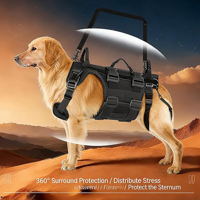 Dog Harness for Senior Hurt or Pets with Full Body Assistance and 3 Handles Pet Rehabilitation Lift with Easy Open Clasps and Water Fabric