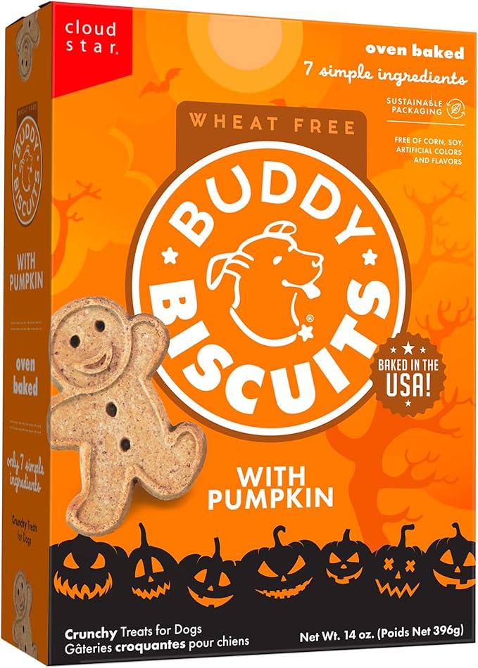 Buddy Biscuits Crunchy Wheat Free Halloween Dog Treats with Pumpkin, 14 oz. Box