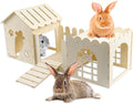 Large Rabbit Wooden Hideout House, Multi-Chamber Small Animal Wooden Castle Cage, Bunny Playhouse Habitat Decor Tunnel for Dwarf Rabbit Guinea Pig Chinchilla Hedgehog Squirrel