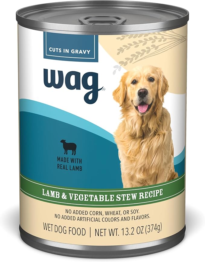 Amazon Brand - Wag Wet Dog Food Stew, Lamb & Vegetable Cuts in Gravy, Made with Natural Ingredients, 13.2 Ounce Cans (Pack of 12)