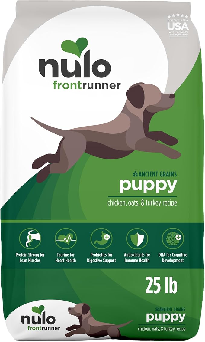 Nulo Frontrunner Puppy Food - High-Protein Chicken, Oats & Turkey Recipe Kibble, Natural Dry Dog Food with DHA, Ancient Grains, Probiotics, Taurine, Omega 3 for Small, Medium & Large Breeds, 25lb Bag