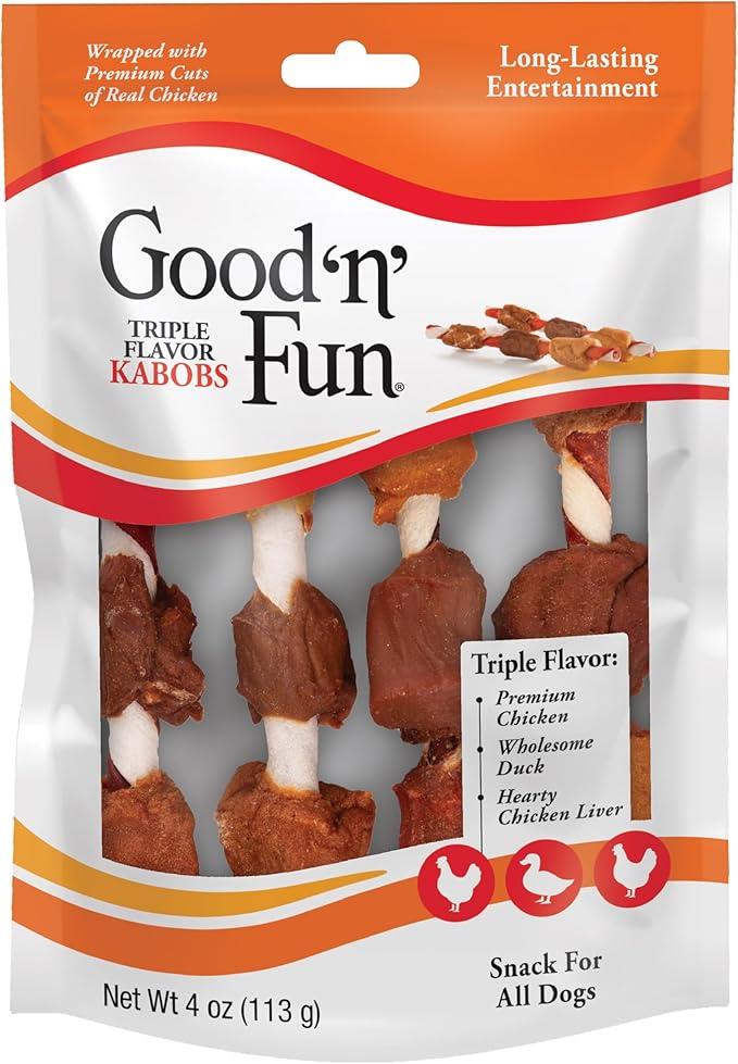 Good'n'Fun Triple Flavor Kabobs 4 Ounces, Snack for All Dogs (Pack of 2)