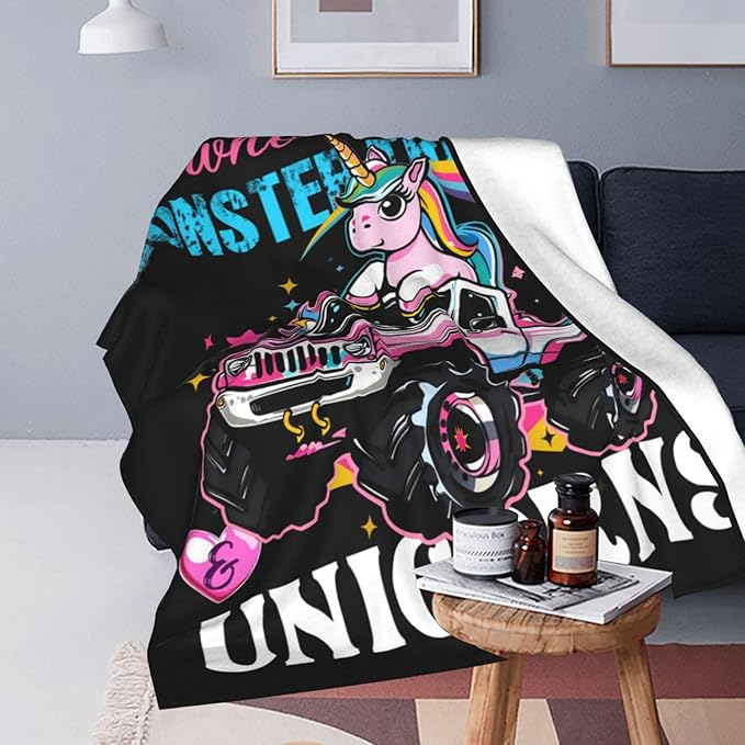 Just A Girl Who Love Trucks Unicorns Blanket Truck Unicorn Decor Throw Blanket Gifts for Girls Boys Super Warm Soft Plush Fleece Flannel Blanket Couch Bedding Blanket for Adults Kids Women Men 80"X60"