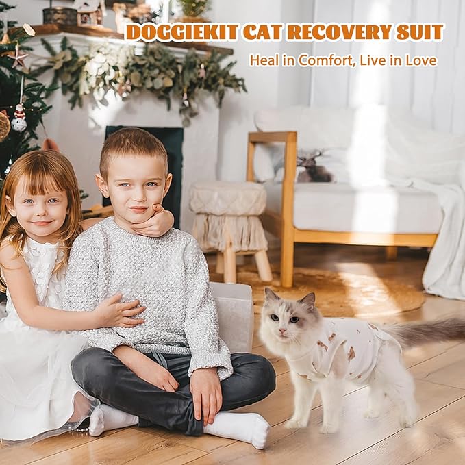 Cat Surgery Recovery Suit, Anti Licking Postoperative Onesie with Roll-Up Design, Soft Breathable Bodysuit Shirt for Female Spay Male Neuter Abdominal Wound Kitten E-Collar Cone Alternative