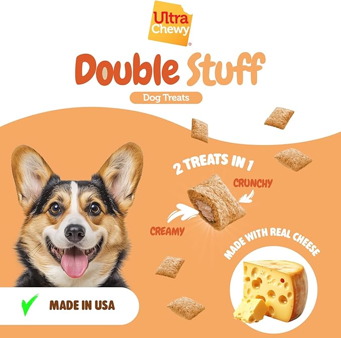 Ultra Chewy Double Stuff Cheese - Crunchy Dog Treats with Creamy Filling - Made in USA - Irresistible Flavor - Ideal for Medium/Large Dogs - 2 Packs