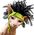 Cat Hat with Dreadlocks - Pet Woolen Knitted Cap Wigs Hairless Cat Cosplay Headwear Puppy Halloween Costume Party Accessories for Sphinx Cat Kitten Puppy Christmas Birthday M (6.6 lbs - 15.4 lbs)