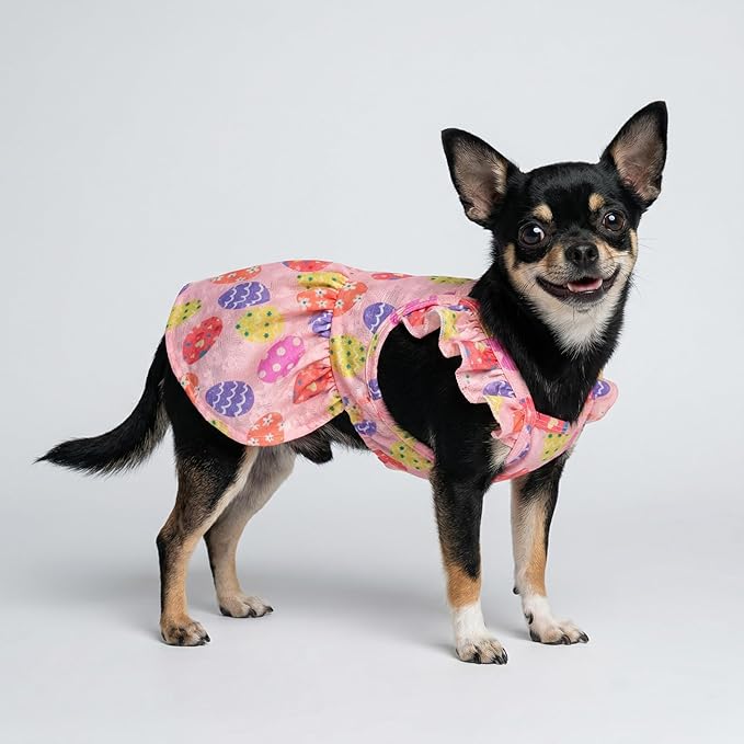 Fitwarm Easter Egg Dog Dress, Holiday Dog Clothes for Small Dogs Girl, Pet Easter Outfit, Pink, Yellow, Purple, XS