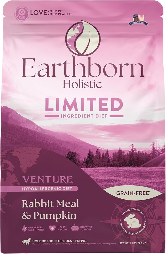 Earthborn Holistic Venture Rabbit Meal & Pumpkin Limited Ingredient Diet Grain Free Dry Dog Food, 4 lbs.