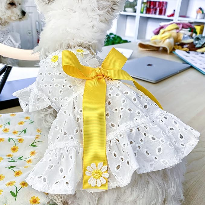 Dog Cute Princess Dress Summer Pet Clothes for Small Dogs Elegant Bowknot Puppy Sundress Holiday Breathable Lightweight Outfits Female Cat Dog Yorkie Chihuahua Dress Apparel