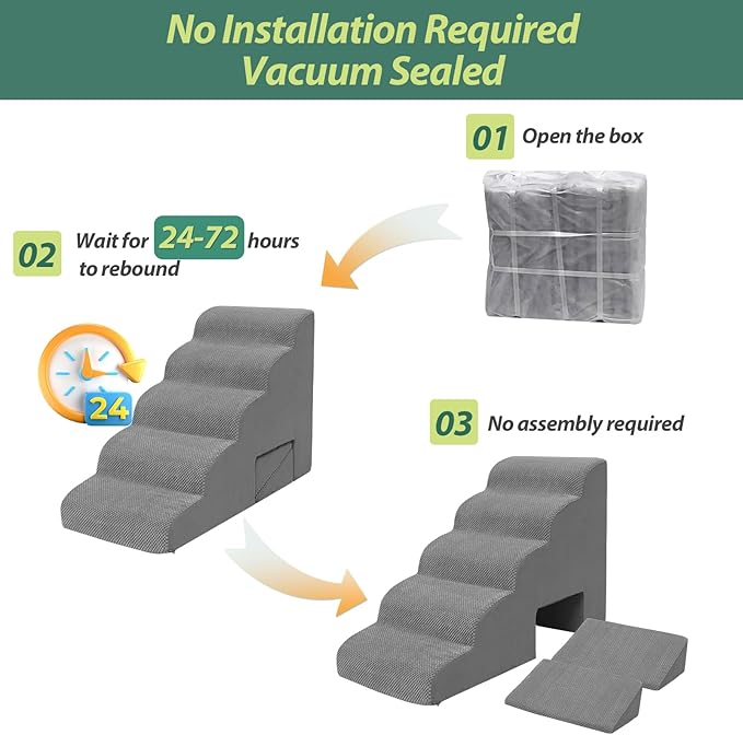 Dog Stairs for Bed up to 26", 5 Tier Dog Steps for Small & Medium Dogs, 23" H Non-Slip Balanced Pet Ramp with Washable Cover, Gray