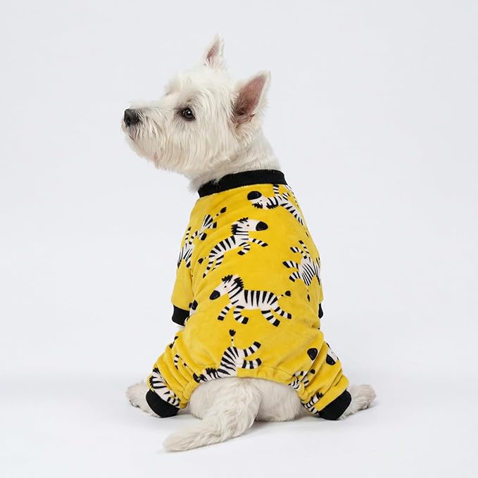 Fitwarm Zebra Dog Fleece Pajamas, Funny Winter Clothes for Small Dogs Boy Girl, Cozy Pet Onesie, Yellow, Black, White, Small