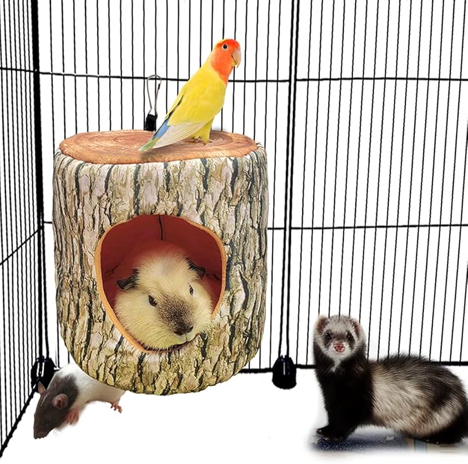 EAEDMY Guinea Pig Rat Ferret Tree Hole Bed and Hammock Tunnel, Hanging Bunk, Parrot Bird Hideout, Small Animals Soft Bed (3.Tree Hole)