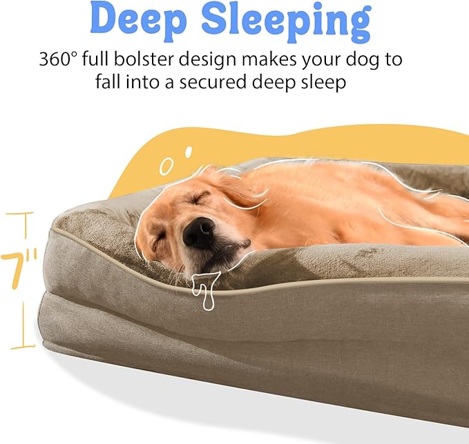 Washable Orthopedic Large Dog Bed - XL Memory Foam Pet Couch Sofa with Removable Cover Waterproof Bolster for Large Size Dogs