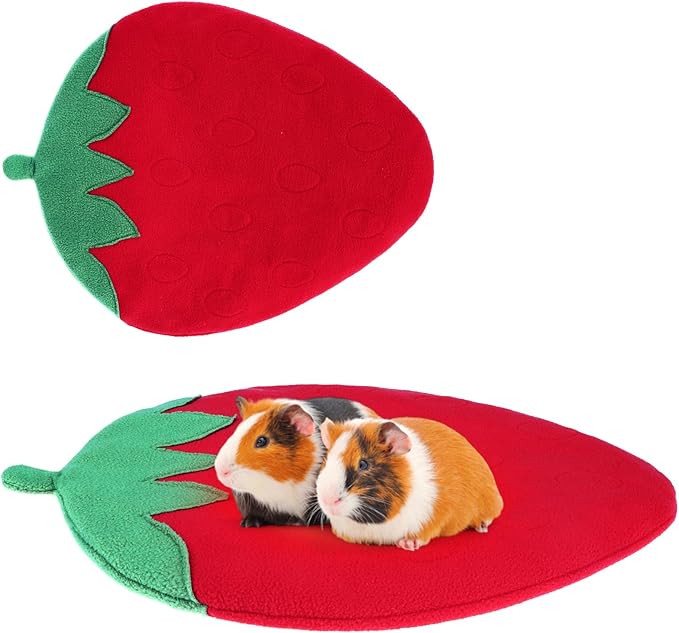 Guinea Pig Bedding Mat Washable,Ultra Soft Fleece Warm Small Animal Beds,Absorbent&Waterproof Rabbit Winter Sleeping Pad for Rabbit Hamster Squirrel Hedgehog Chinchilla Ferret,Strawberry 12"x14"