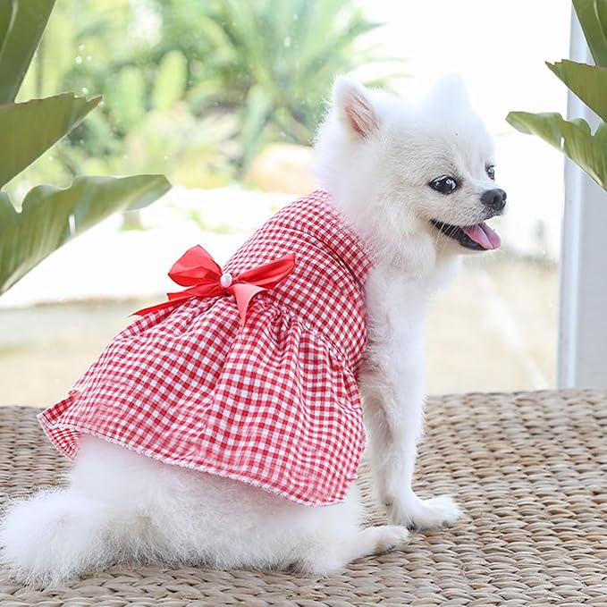 TAPBULL Dog Dresses, Fashionable Pet Dog Clothes, Cute Cat Birthday Dress Outfit (Blue/Red/Pink/Pink-Blue/Yellow-Blue 5-Pack), Medium
