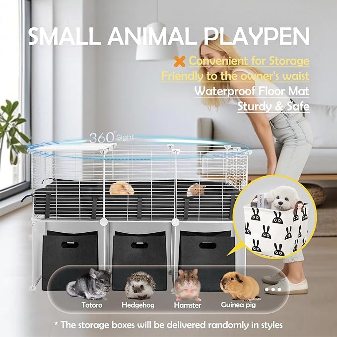 MEEXPAWS Guinea Pig Cages Small Animal Playpen with Waterproof PVC Liner & Washable Pee Pad & Storage Space, C&C Cage for Guinea Pigs, Hedgehog, Hamsters, Ferrets,Indoor Enclosure Wire Yard Playpen