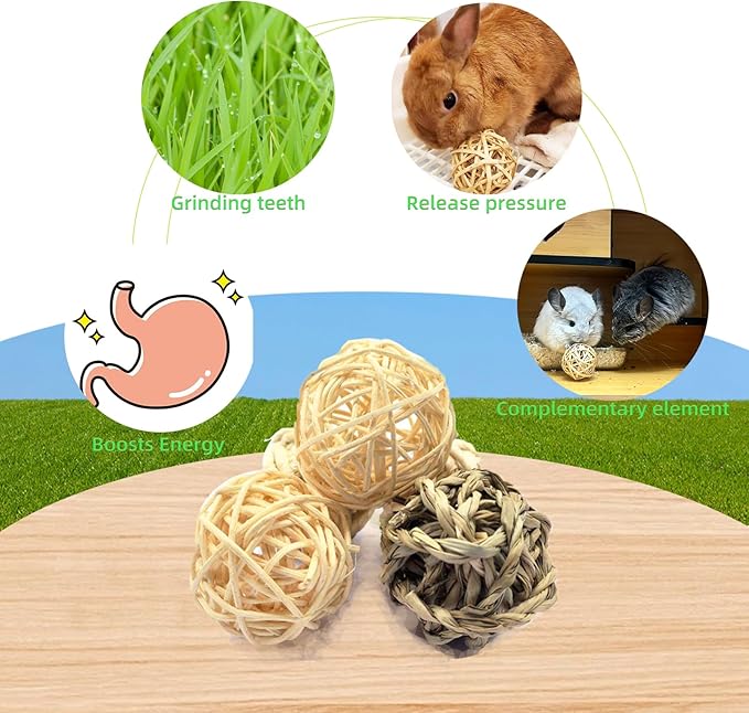 Hamiledyi 48PCS Rabbit Grass Balls 1.96in Guinea Pig Balls Small Animal Activity Enrichment Toy for Bunny Chinchilla Hamster Gerbil Grinding Playing