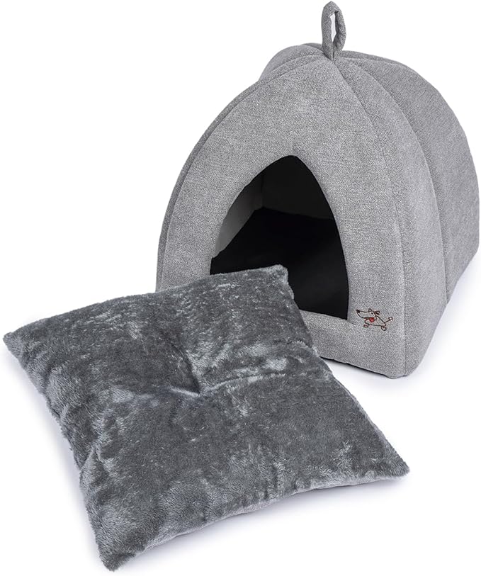 Best Pet Supplies Cat Bed for Indoor Cat, Domed Tent House with Removable Pillow, Covered Cat Cave for Small Dog, Puppies and All Breeds of Cats - Gray, 20 x 20 x H:22"