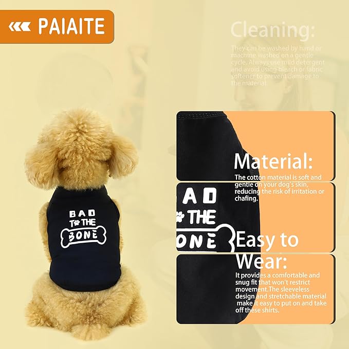 Discover Cozy Cotton Canine Wear: Soft, Lightweight, and Breathable Dog Shirt Vest with Eye-Catching Graphics(Bad to The Bone), Keeping Your Furry Friend Warm and Comfy! Black XXL