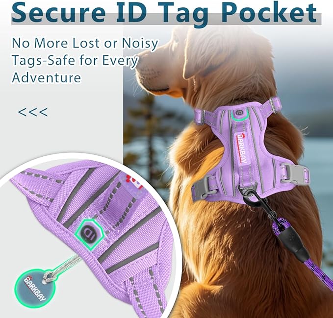 BARKBAY Dog Harness No Pull Oxford with ID Tag Pocket - Heavy Duty, Reflective, Easy Control for Large Dogs(Violet Purple Oxford,M)
