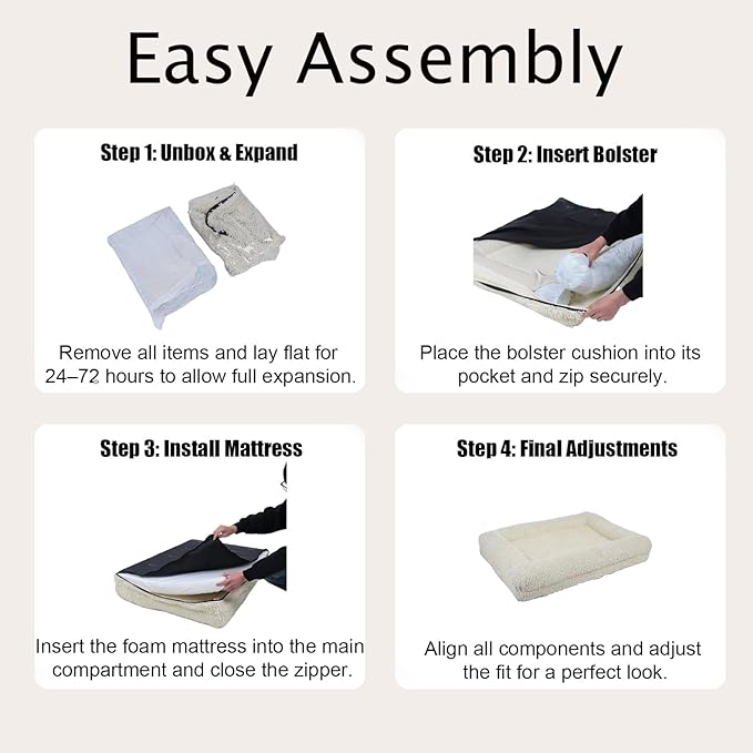 Orthopedic Dog Bed for Medium Dog Cat Noodle Cover Egg-Foam Dog Cat Bed Medium Pet Sofa with Removable Cover Washable Waterproof Pet Couch Beds (White, 30.0" L x 20.0" W x 6.3" Th)