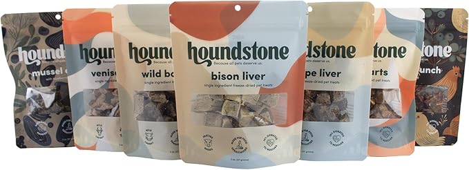 Houndstone Dog Treats, Mussel Crunch, Dehydrated, Limited Ingredient, 2 oz, Sea Mussel, Blueberry & Kelp Formula, High Protein