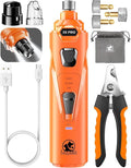 Whisper Quiet Dog Nail Grinder with LED Light, Safe & Stress-Free for Sensitive Dogs of All Breeds & Sizes, 3 Grinding Bits, 3-Speed, Pet Nail Trimmers, Rechargeable Painless Grooming Kit Orange