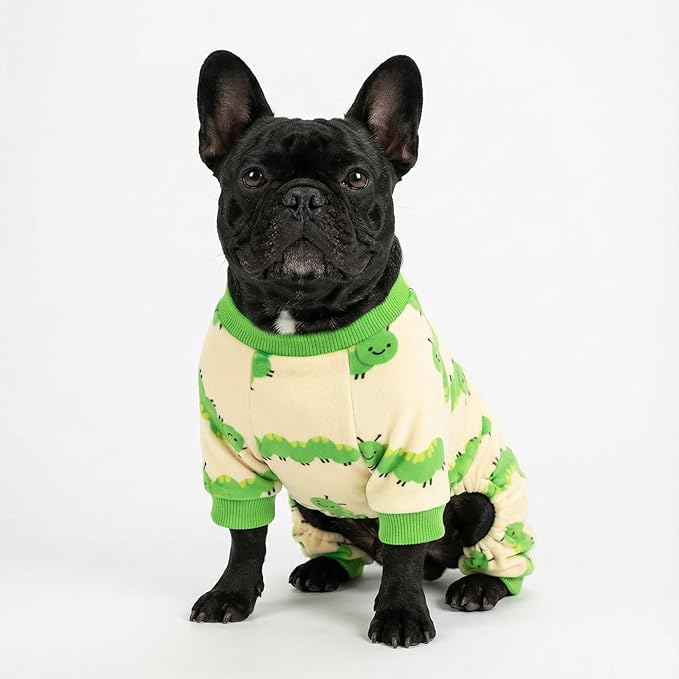 Fitwarm Caterpillar Dog Fleece Pajamas, Cozy Clothes for Small Dogs Boy Girl, Funny Pet Onesie, Beige, Green, Small