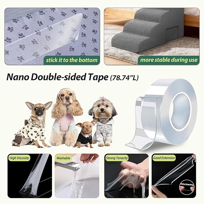Dog Stairs for Bed up to 26", 5 Tier Dog Steps for Small & Medium Dogs, 23" H Non-Slip Balanced Pet Ramp with Washable Cover, Gray