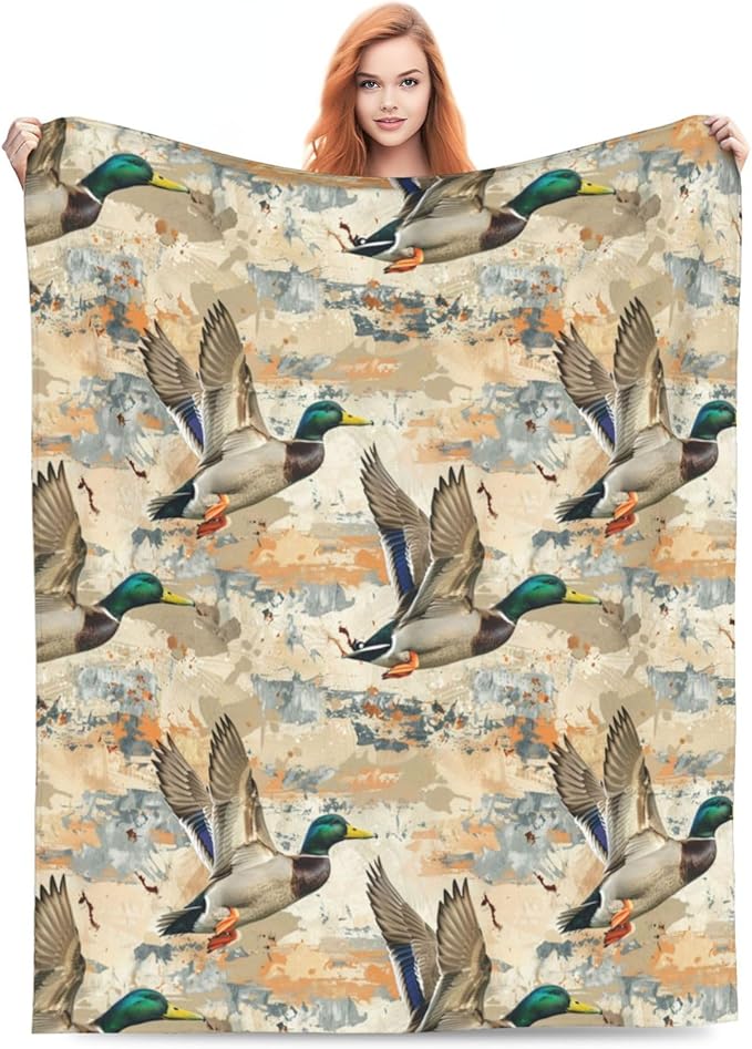 Mallard Ducks Blanket Gifts for Women Men Adults Duck Lovers, Wildlife Plush Fleece Throw Blankets, Cozy Soft Warm Bedding Decor for Sofa Living Room Travel 50"x60"