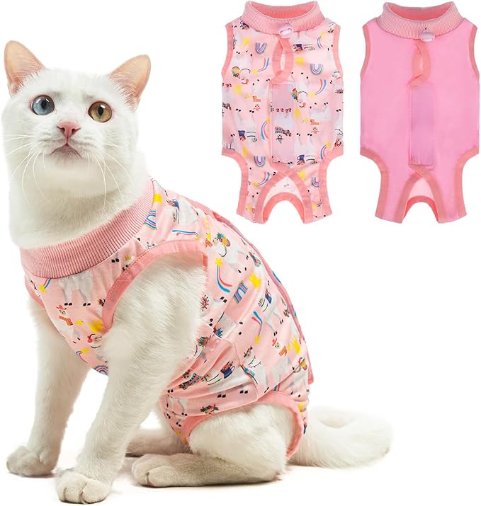 BEAUTYZOO 2 Pack Cat Recovery Suit, Cat Onesie for Cats After Surgery Female Male, Kitten Spay Neuter Surgical Recovery Body Suit Cone of Shame Alternative, Anti Lick Pet Anxiety Vest, Pink S