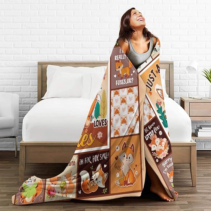 SweetFox Just A Girl Who Loves Foxes Blanket, Fox Decor Animal Throw Blanket Gifts for Girls Boys Lovers Super Warm Soft Plush Fleece Flannel Winter Bedding Blankets for Kids Adults Men Women 80"X60"