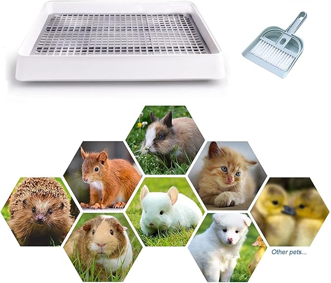 Petlex Rabbit Litter Box with Grate, Super Large Guinea Pig Litter Pan for Cage, Bunny Restroom Litter Tray Small Animals Toilet Potty Trainer for Rabbit Hamster Ferret Rats Guinea Pigs Hedgehog