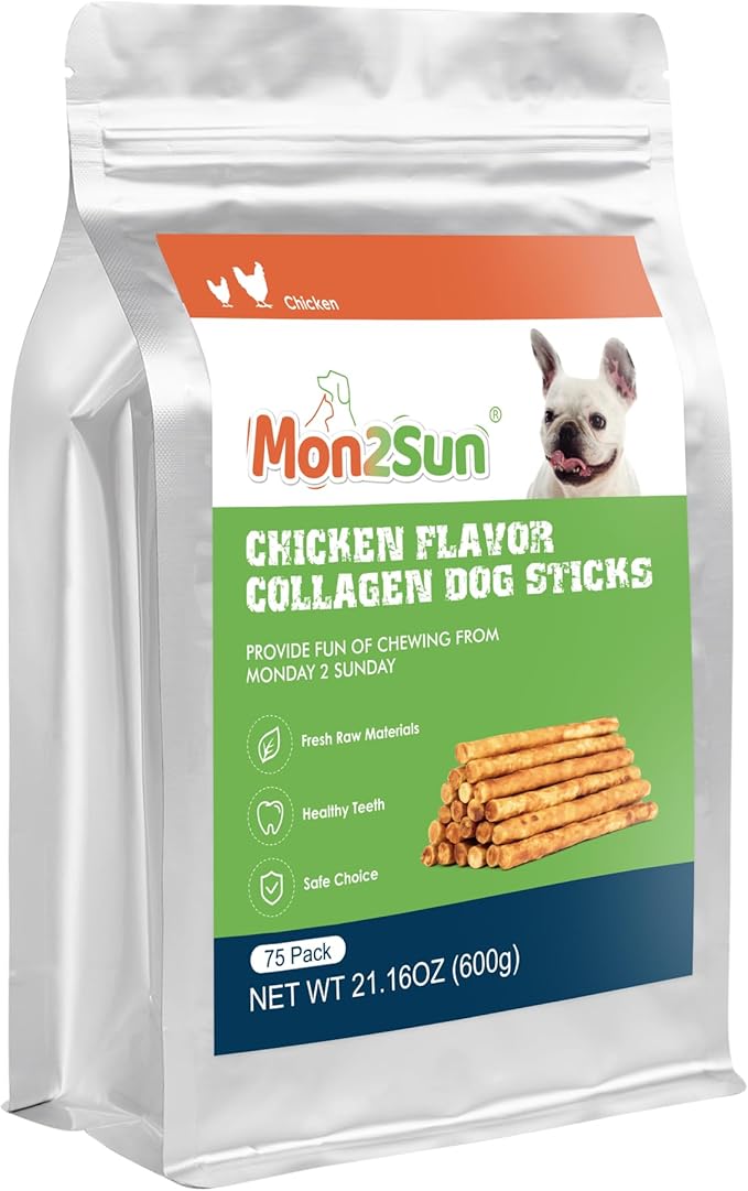 MON2SUN Chicken Collagen Sticks for Dogs, 5 Inch Teeth Cleaning Collagen Chews for Small Dogs (Chicken Flavored),Healthy Snacks, 21.16oz (75 Count-Pack of 1)