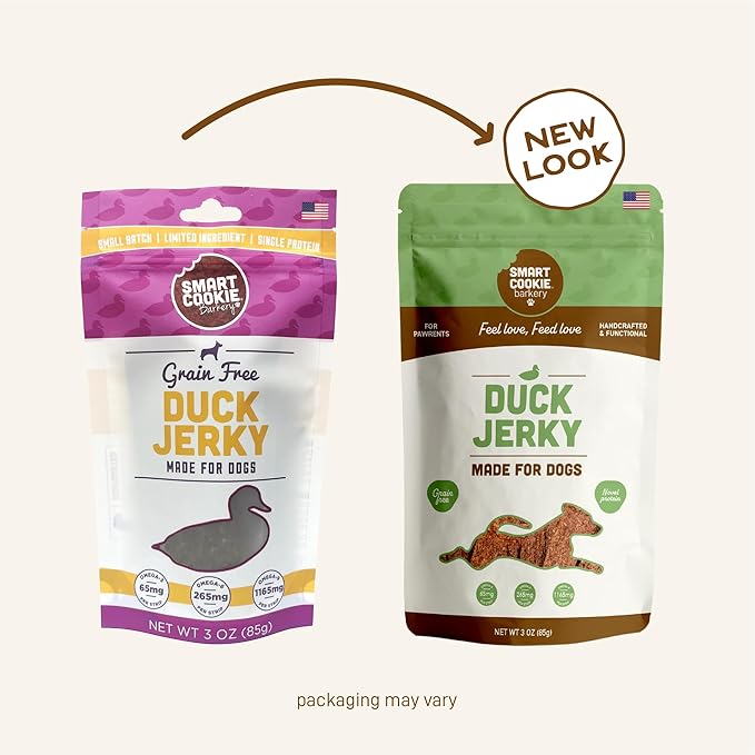Smart Cookie Duck Jerky Dog Treats with Flax Seed, Omega Oils- Hypoallergenic Strips for Dogs and Puppies with Allergies, Sensitive Stomachs - Dehydrated, Grain Free, Made in USA - 3oz Bag, Pack of 1