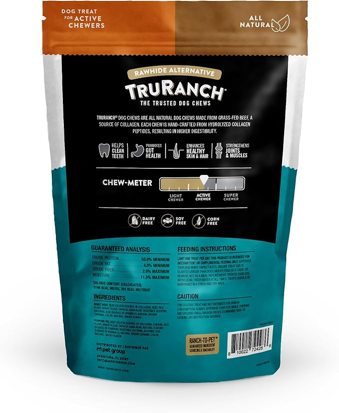 TRURANCH Large Collagen Rolls Roast Beef & Pumpkin Pie, 1 Bag, 8 Count, Holiday Limited Edition, Hydrolyzed Collagen, Rawhide Free, Healthy Limited Ingredients, for Small, Medium and Large Dogs