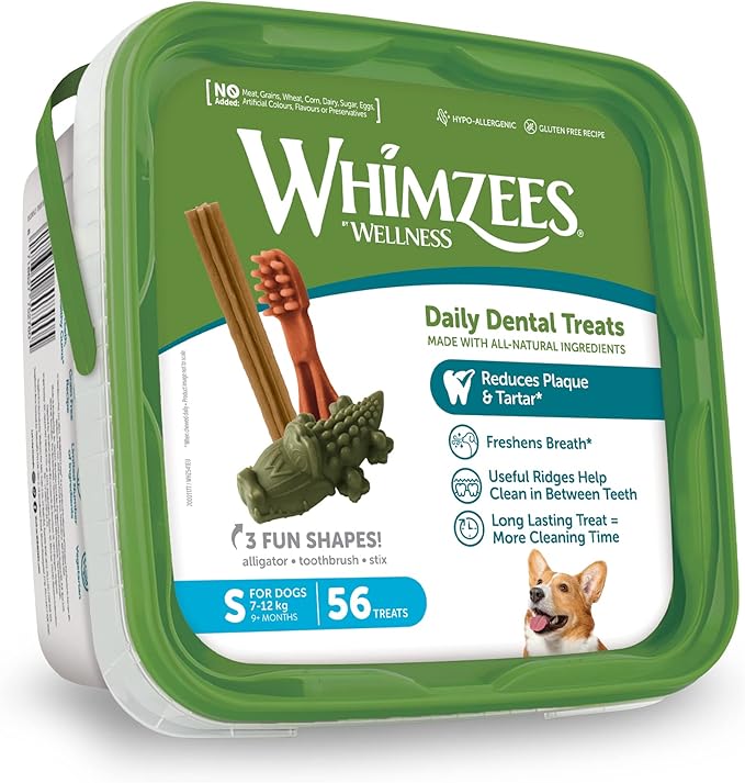Whimzees Natural Dental Dog Chew Long lasting, Variety Box Mixed Shapes, Small, 56 Pieces