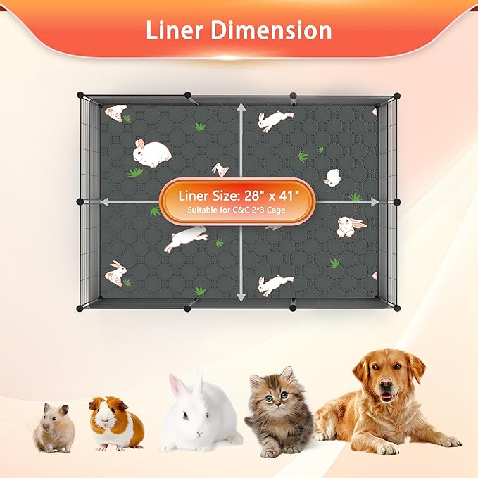 Guinea Pig Cage Liner, Reusable Guinea Pig Bedding Washable Absorbent Pee Pads for Dogs Kitten Rabbit Chinchilla Hamster, Leakproof & Anti Slip (2, C&C 2*3, 28"x41")