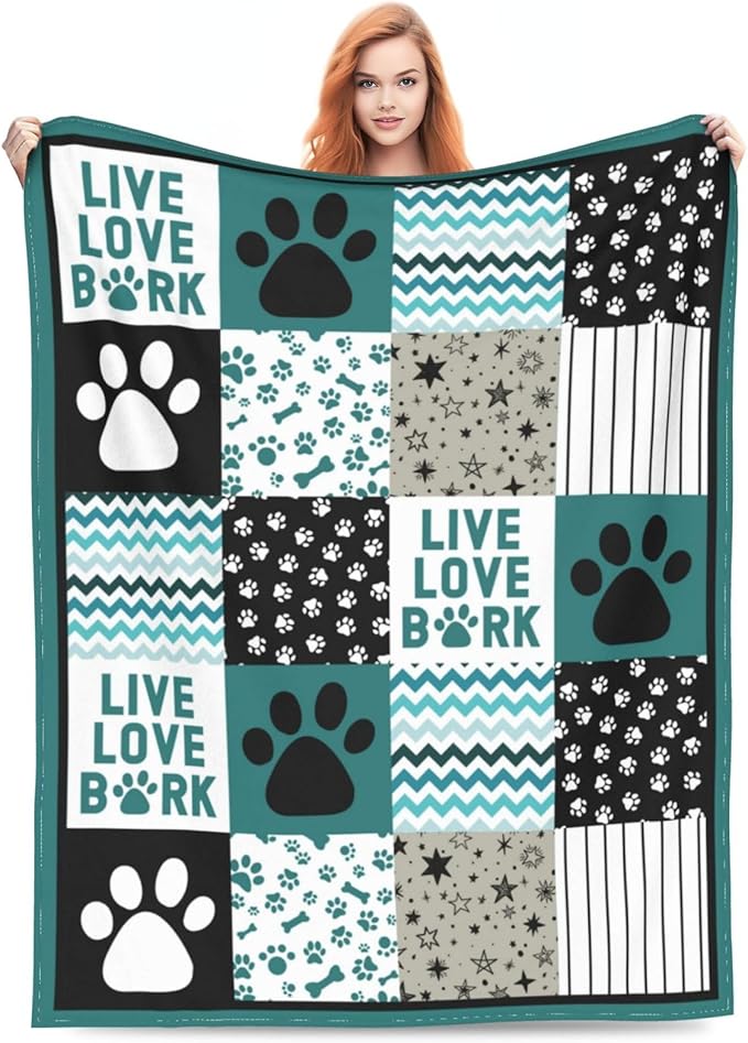 Dog Blanket Dog Paw Throw Blankets Cozy Fleece Flannel Blanket Soft Warm Plush Lightweight Bedding Blanket Dog Gift for Couch Sofa Bed for Boys Girls Men Women Teen Girls Kids 50"X60"